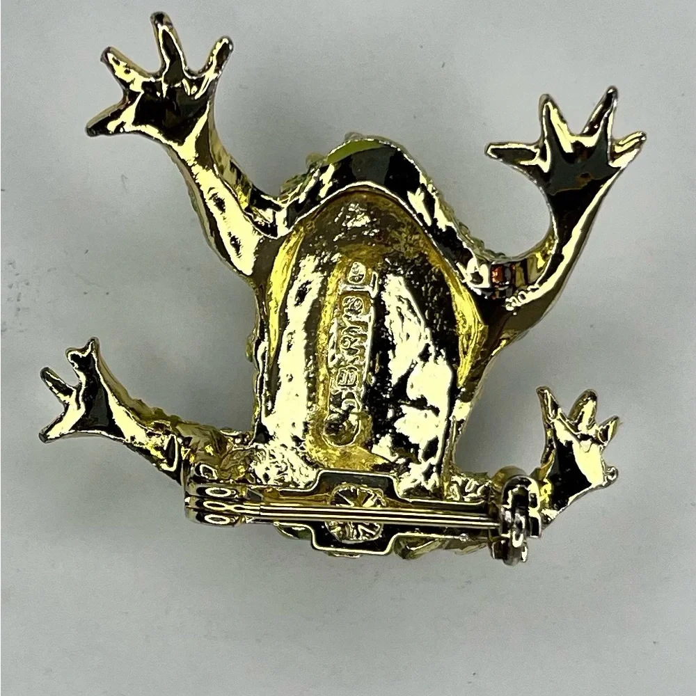 GERRY'S Green Bumpy‎ Texture Fat Frog Shiny Gold Tone Brooch Pin Vintage